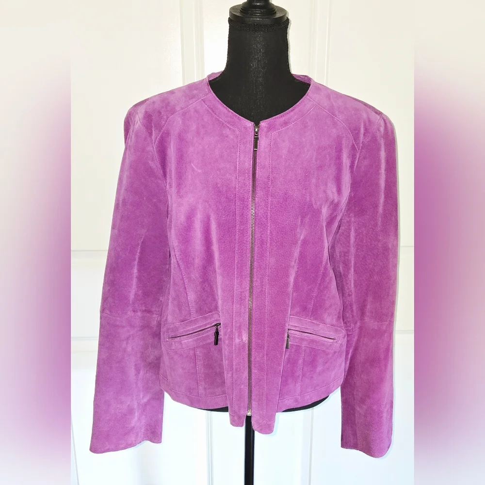 JONES NEW YORK Leather Moto Jacket Purple Sz XL - Picture 2 of 11